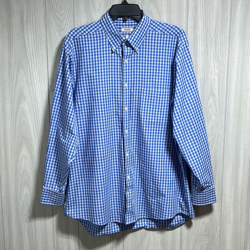 IZOD long sleeve blue and white button down shirt